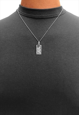 20" SAINT CHRISTOPHER TAG PENDANT NECKLACE CHAIN - SILVER