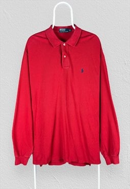 Vintage Polo Ralph Lauren Red Polo Shirt Long Sleeve Mens XL