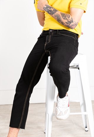 VINTAGE 80S LEVI'S CUT OFF "BLACK DYE" SLIM JEANS / 6843