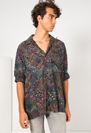 VINTAGE 80S CRAZY PRINT SHIRT / S1600