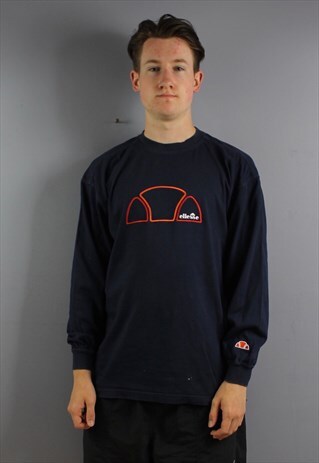 VINTAGE ELLESSE LONGSLEEVE SHIRT IN NAVY WITH EMBROIDERED LO