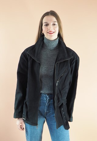 VINTAGE BLACK BELTED LEATHER JACKET
