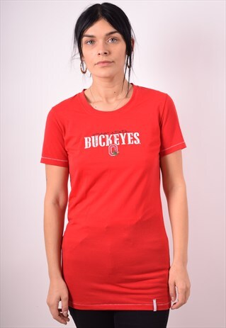 COLUMBIA WOMENS VINTAGE BUCKEYES T-SHIRT TOP MEDIUM RED 90S