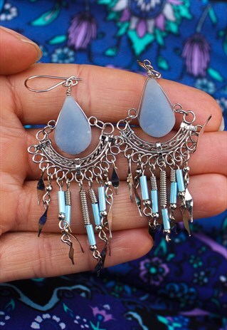 PERUVIAN BLUE CHALCEDONY GEMSTONE EARRINGS