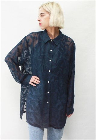 VINTAGE 90' AMAZING BEAUTIFUL TRANSPARENT NAVY BLUE SHIRT