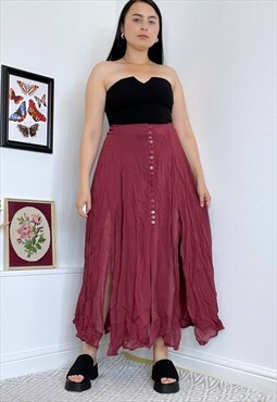 90s Red Chiffon Skirt