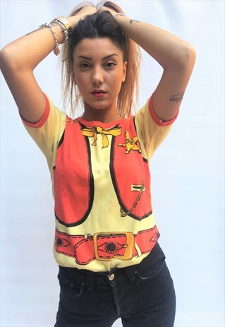 VINTAGE T SHIRT GRAPHIC TEE 70'S YELLOW