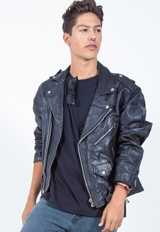 VINTAGE 80S BIKER LEATHER JACKET / S1792
