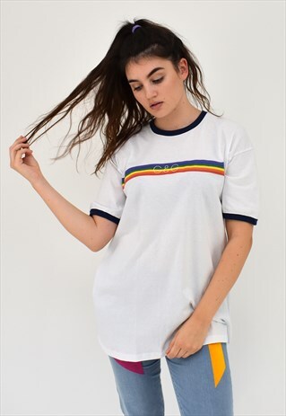 G&G UNISEX RAINBOW STRIPE RINGER TEE