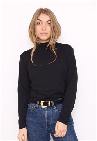 VINTAGE 90S BLACK TURTLE POLO HIGH NECK TOP