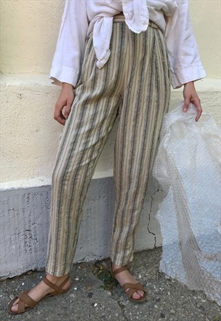 SILK AND LINEN BLEND STRIPED TROUSERS
