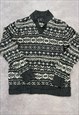 VINTAGE KNITTED JUMPER ABSTRACT PATTERNED GRANDAD SWEATER