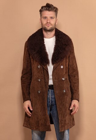 Vintage 70's Men Suede Coat in Brown
