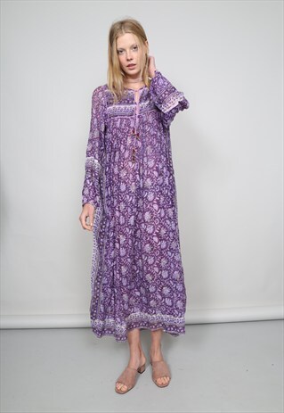 VINTAGE 70'S PURPLE INDIAN MAXI DRESS