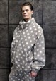 POLKA DOT FLEECE BOMBER HANDMADE FLUFFY 70S SPOT JACKET GREY