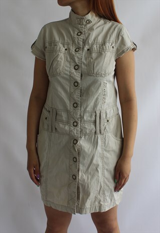 Y2K BEIGE CARGO STYLE MINI DRESS