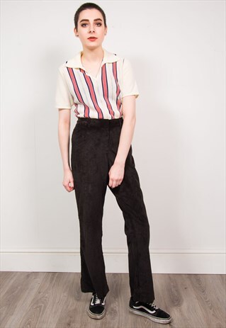 VINTAGE 90'S BLACK CORD HIGH WAIST KICK FLARE TROUSERS