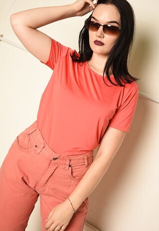 VINTAGE Y2K LYCRA BASICS T-SHIRT TOP IN PINK