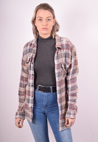 CONVERSE WOMENS VINTAGE FLANNEL SHIRT LARGE GREY CHECK 90S