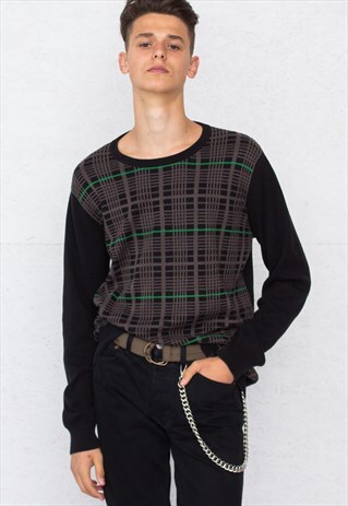 VINTAGE BLACK GREEN CARHARTT ROUND NECK KNIT JUMPER