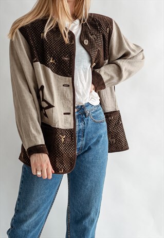 VINTAGE 70S BOHO JACKET IN SUEDE AND LINEN