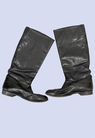 Vintage Gucci Black Leather Slouch Knee High Boots 