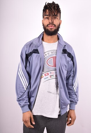 ADIDAS MENS VINTAGE TRACKSUIT TOP JACKET MEDIUM GREY 90'S