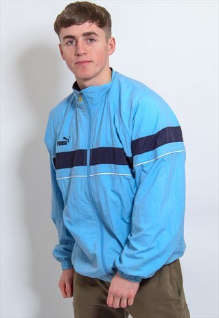 VINTAGE PUMA LOGO SHELL JACKET IN BLUE XL