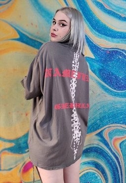 Bones print tee Spine graffiti t-shirt skeleton top in grey