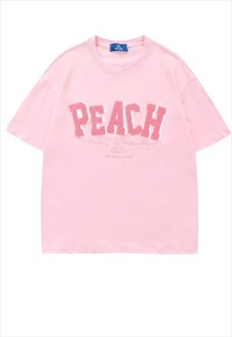 Peach patch t-shirt fleece tee retro slogan top pastel pink