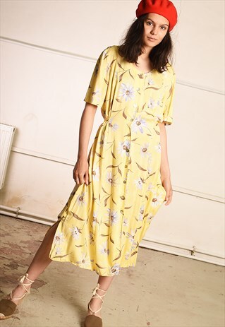 90'S RETRO FLORAL SUMMER PARIS CHIC MIDI TEA DRESS