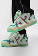 CHUNKY SOLE TRAINERS RETRO PATCH HIGH TOPS SKATE SHOES GREEN