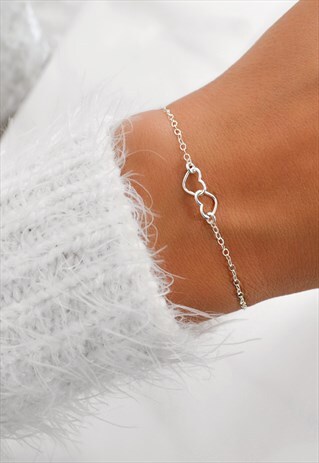 RIANA HANDMADE STERLING SILVER DOUBLE HEART LINKS BRACELET