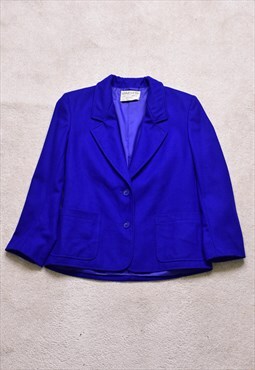 Women's Vintage 80s Jaeger Blue Wool Blazer Jacket