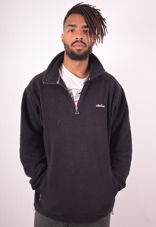 ELLESSE MENS VINTAGE FLEECE JUMPER MEDIUM BLACK 90S
