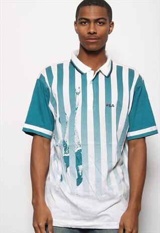 VINTAGE FILA STRIPED POLO SHIRT GREEN AND WHITE