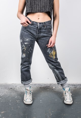 VINTAGE HIGH-WAISTED GREY LEVI'S 501 MOM PAINT JEANS