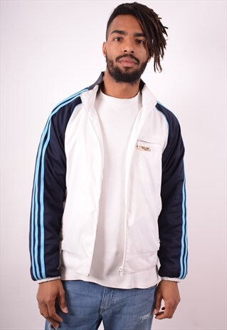 ADIDAS MENS VINTAGE TRACKSUIT TOP JACKET MEDIUM WHITE 90S