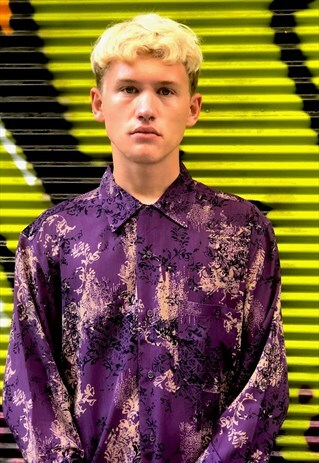 VINTAGE 80'S PURPLE FLORAL PRINTED SHIRT