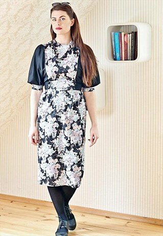 BLACK FLORAL VINTAGE DRESS