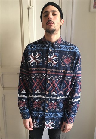 VERY RARE 90S BLUE AFRICAN SHIRT