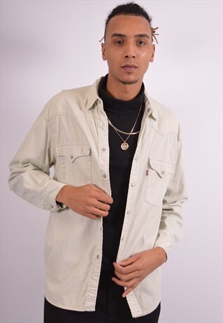 LEVI'S MENS VINTAGE DENIM SHIRT LARGE GREEN 90S