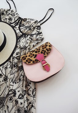 Nephele Sustainable Leather Pale Pink Leopard Shoulder Bag