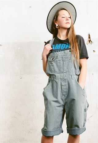 VINTAGE 90S GREY DENIM DUNGAREE SHORTS
