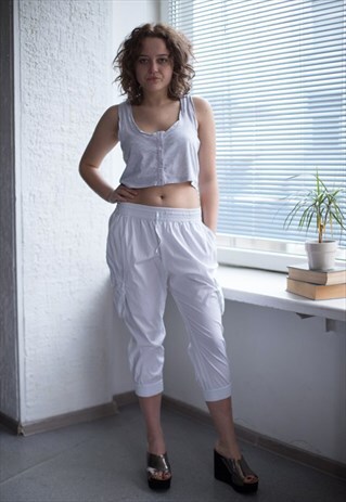 VINTAGE 90'S WHITE SHORT CARGO TROUSERS