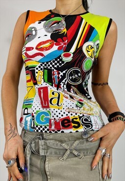 Vintage Y2k Vest Top Graphic Print Abstract Tank 90S Text