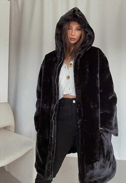 Black Fuzzy Y2K Winter Coat