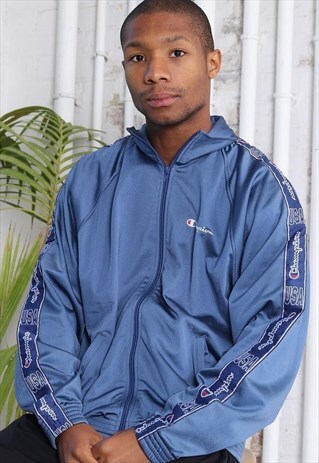 VINTAGE CHAMPION TAPE LOGO TRACK JACKET BLUE