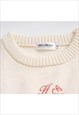 HEART PATCH SWEATER FLEECE JUMPER RETRO LOVE TOP IN CREAM