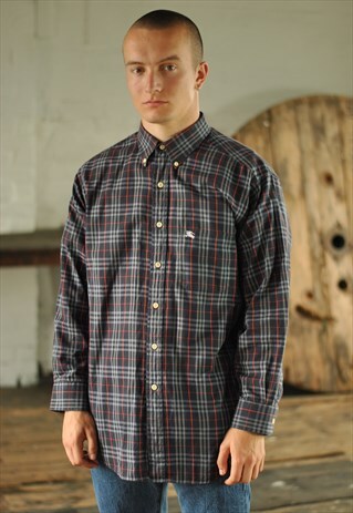 RARE BURBERRYS OF LONDON NAVY BLUE NOVA CHECK SHIRT